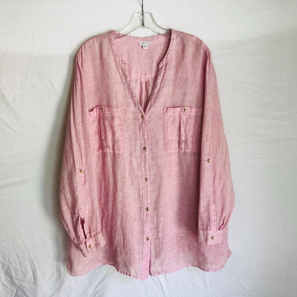 J Jill Love Linen Women's Size XL Pink Button Up Top Tunic Blouse